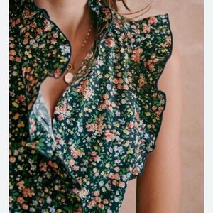 Sézane Caro Floral Sleeveless Blouse Ruffle Size 34